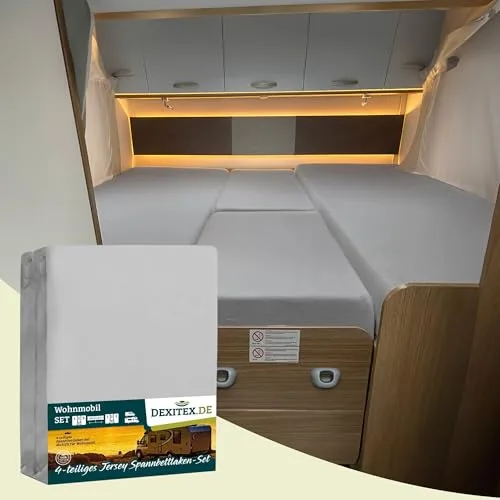 Dexitex - Sabanas Ajustables Caravana para Cama de 4 Piezas- Ropa Cama Autocaravana - para Colchon Camper - Oeko-Tex - 100% algodón - Gris