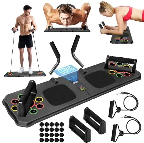 Tablero de flexiones con conteo automático, equipo de ejercicio 24 en 1 para uso en casa, sistema de fitness para ejercicios de pecho en el suelo, equipo profesional para quemar grasa y entrenamiento