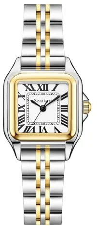 Szaikyri Reloj Cúbico Clasico para Mujeres con Números Romanos Reloj de Moda Mujer Reloj Cuadrado Mujer (Silver&Gold-Black)