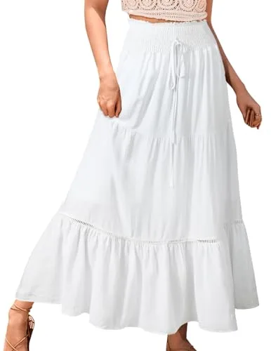 Genfien Faldas Largo para Mujer 2 en 1 Cintura Elástica Alta Falda Larga Bohemia para Mujer Maxi Falda Largos Línea A de Verano para Vacaciones Playa Casual Talla única