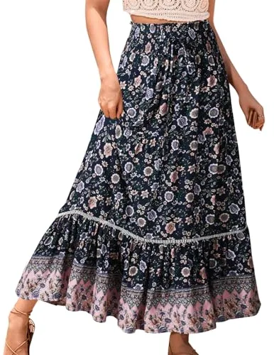 Genfien Faldas Largo para Mujer 2 en 1 Cintura Elástica Alta Falda Larga Bohemia para Mujer Maxi Falda Largos Línea A de Verano para Vacaciones Playa Casual Talla única