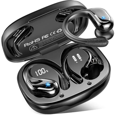Auriculare Inalámbricos Deportivos, Nueva Auriculares Bluetooth 5.4 con HD Mic, 75H Cascos Inalambricos Bluetooth HiFi Estéreo, Cancelacion Ruido ENC Auriculares Running, IP7 Impermeable/Pantalla LED