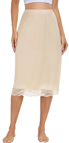 Sopesil Enaguas Largas para Mujer Modal Falda Lencería Ropa Interior Elástica Mujer Combinación para Vestidos Suave Cómodo, Nude, S