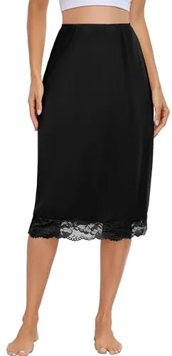 Sopesil Enaguas Largas para Mujer Modal Falda Lencería Ropa Interior Elástica Mujer Combinación para Vestidos Suave Cómodo, Negro, M