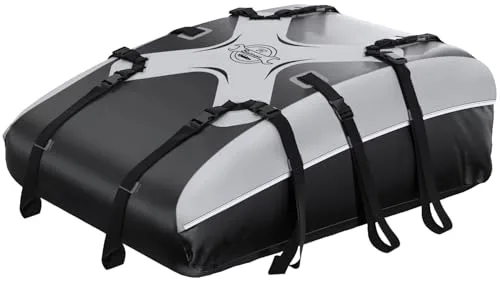 Sailnovo Cofre de Techo 580 L/20 cúbicos, Impermeable Bolsa de Techo, con 6 Ganchos para Puerta, Apto para Coches sin Portaequipajes con Alfombrilla Antideslizante (Gris-Negro)