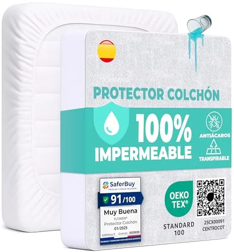 Protector Colchón 135x190 cm Funda Colchón Impermeable Sábana Bajera Impermeable de Algodón y Microfibra Cubre Colchón para Cama Transpirable Cover Hipoalergénico Antiácaros Lavable a Máquina