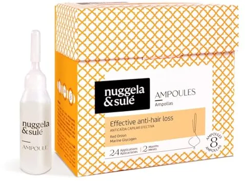 Nuggela & Sulé Ampollas Anti-Caída Efectiva. Con Extracto de Cebolla Roja. Fortalece y Frena la caída del cabello. Efecto Rápido. Tratamiento. 8 x 10 ml