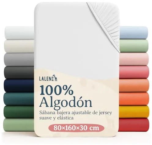 Laleni Sabana Bajera 80x160x30cm Oeko-Tex - sabanaja Bajera 100% Algodon para Cama de Infantil Simple-Transpirable Jersey Bebé, 130 g/m² - para Cuna Bebe Color Blanco