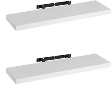 LOLAhome - Set de 2 Baldas Flotantes para Pared de Madera Blancas de 80x23,5 cm, 2 Estanterías de Pared Resistentes y Decorativas sin Agujeros Visibles para Salón, Cocina, Oficina o Dormitorio