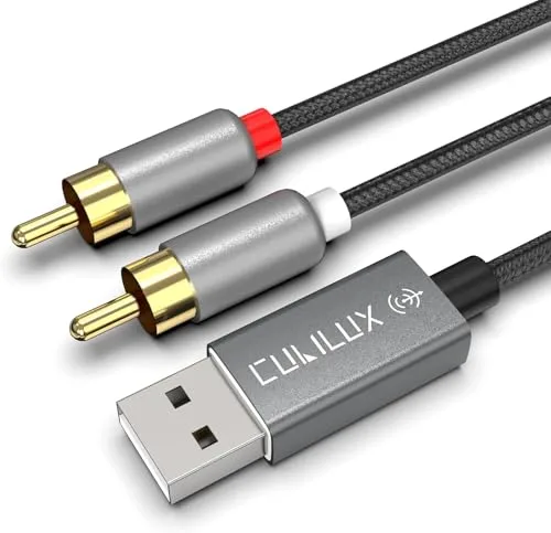 Cubilux Cable de audio USB a RCA con DAC de 384 KHz/24 bits, USB A macho a 2 machos RCA estéreo, cable auxiliar 2RCA para laptop, PC, computadora, 6 pies