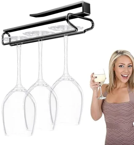 Soporte De Copa De Vino Bajo Estante,Soporte De Copa De Vino Bajo Armario | Organizador de percha de almacenamiento de copas de vino autoadhesivo | Soporte de copa de vino debajo del estante para