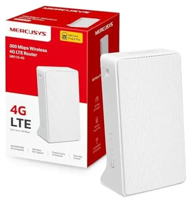 Mercusys - MB110-4G, Router 4G SIM, LTE CAT4, Wi-Fi 300Mbps, Compatible con Todos los operadores, FDD y TDD, Plug&Play, Conecta hasta 32 Dispositivos