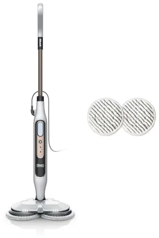 Shark Mopa de Vapor automática con Steam Blaster, 2 almohadillas giratorias y 3 ajustes de vapor, desinfecta, elimina manchas y suciedad, para cualquier tipo de suelos duros, blanco y gris, S8201EU