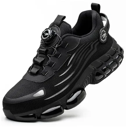 Zapatos de Seguridad para Hombre Mujer Zapatillas Ligeros Calzado Trabajo Comodo Antideslizante con Puntera de Acero Black 42 EU
