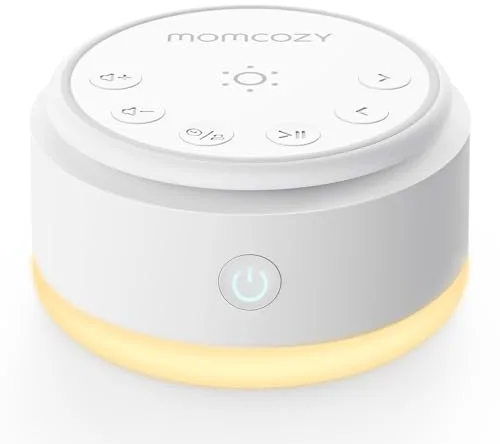 Momcozy Ruido Blanco Bebe con 20 Sonidos Relajantes y Luz Nocturna Táctil, Maquina Ruido Blanco Bebe Portátil con Temporizador de Sueño y Función de Memoria, Ideal para Viaje & Lactancia
