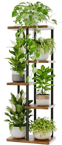 Bamworld Soporte para plantas de 5 niveles para interiores, estante esquinero alto para múltiples plantas de interior, soporte de exhibición de metal para sala de estar, balcón, jardín, patio, color