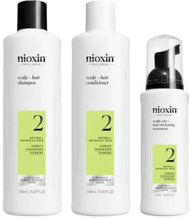 NIOXIN Kit del Sistema 2 - Cuidado del Cuero Cabelludo - Cabello Natural Debilitamiento Avanzado - Champú, Acondicionador, Tratamiento (150+150+40ml)