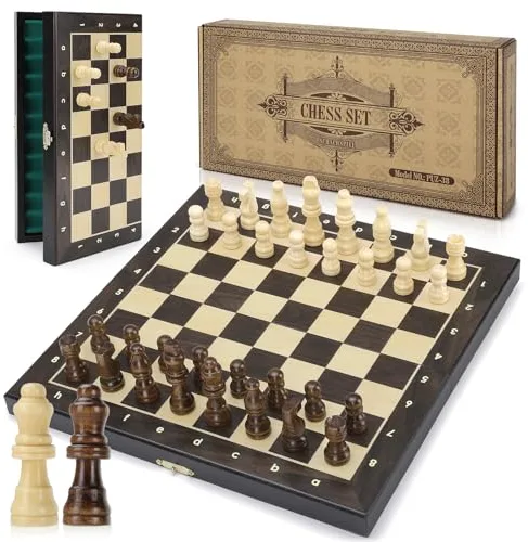 Peradix Ajedrez Magnetico Madera 30x30CM,Juego Ajedrez Magnetico Plegable Infantil Madera Chess Set Profesional para Niños y Adultos de Viaje