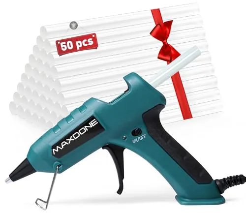 MAXDONE Pistola Silicona Caliente - Pistola de Silicona Caliente 60W con 50 Barras 7mm de Pegamento, Para Bricolaje Artesanía, Reparaciones Industriales y Decoración Festiva, Oficina y Escuela