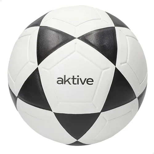 AKTIVE Balón de fútbol PVC, 360-380 Gramos, D20 cm, Talla 4, Color Blanco y Negro, Resistente y Duradero, Óptimo para Entrenamiento al Aire Libre, Deportes, Pelota, Balones Futbol (54203)