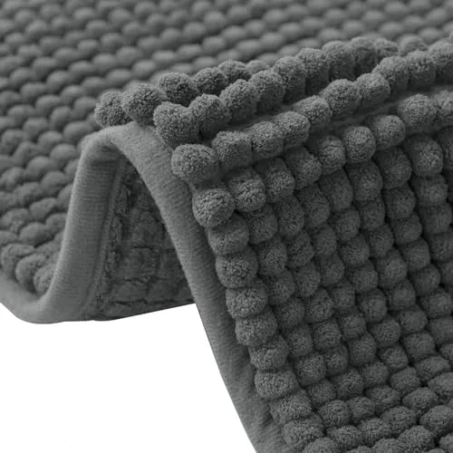 Flintronic Alfombra de Baño Antideslizante, Microfibra de Chenille, Lavable a Máquina, Suave y Cómoda, Súper Absorbente, para Bañera, Ducha y Baño (40 x 60cm, Gris)