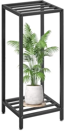 IBUYKE 2 Niveles de Soporte para Plantas Interior, 76cm de Altura Soporte para Macetas de Metal, Cuadrado Soporte para Flores Escaleras para Plantas para Interior Jardín Balcón, Negro TMJ070B