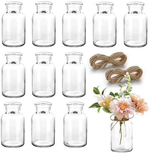 Otauoaea 12 Mini Jarrones, Jarrones Pequeños de Cristal Jarrones para Decoración de Mesa de Boda - Floreros Decorativos Modernos Botellas de Cristal para Decoración del Hogar y Salón