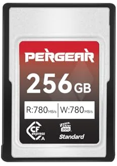 Pergear 256GB CFexpress Tipo A de Tarjeta de Memoria, Velocidad de Lectura de hasta 780 MB/s y Velocidad de Escritura de 780 MB/s para Grabación 4K 120P, 8K 30P (Serie Estándar)