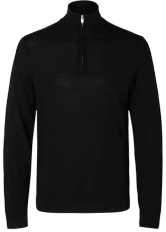 SELECTED HOMME Jersey de Media Cremallera Masculino 100% Lana Merino, Negro, L