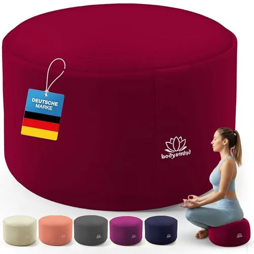 Body & Mind Cojín de Yoga Cojín de meditación Cojín de Asiento de Suelo para meditación y Yoga; Funda Lavable y Relleno Transpirable de Primera Calidad; Altura del Asiento de 19 cm (Rojo, 29 x 19 cm)