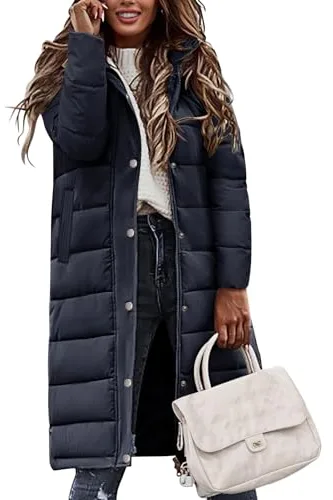 Vancavoo Abrigo Acolchado de Invierno para Mujer Abrigos Largo con Capucha Chaqueta de Acolchada Cálido Gruesa Elegantes para Exteriores(Azul marino,L)
