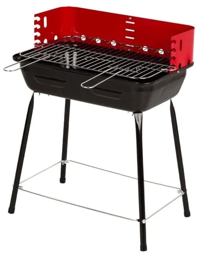 AKTIVE Barbacoa carbón portátil, Con cortavientos, De acero, Parrilla regulable 4 alturas, Tamaño pequeño, 42x42x54 cm, Cocina exterior, Para espacios pequeños (63110)