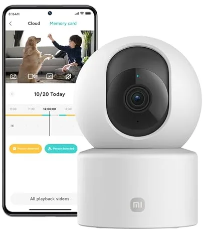 XIAOMI Smart Camera C301 - Cámara de vigilancia con resolución 2K 2304p (3MP), 360°, visión Nocturna, detección de Movimiento con IA, admite Tarjeta SD, Blanco (Versión ES)