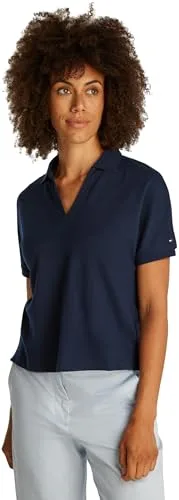 Tommy Hilfiger Polo de Manga Corta Mujer Lyocell Relaxed sin Botones, Azul (Dark Night Navy), S