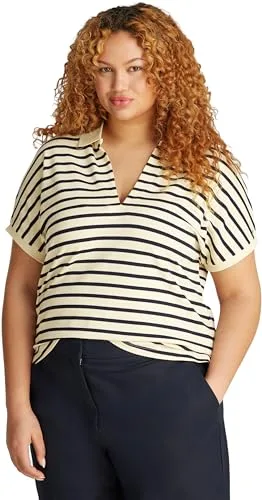 Tommy Hilfiger Polo de manga corta Mujer Lyocell Relaxed Fit, Multicolor (Calico/Dark Night Navy Stp), 48