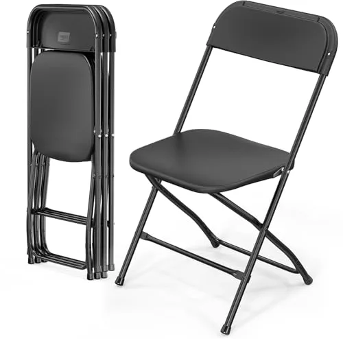 Bonnlo Set de 4 Sillas Plegables – Sillas de Comedor, Jardín, Camping, Plegables, para Balcón, Sala de Estar, Restaurante y Conferencias, Ergonómicas, 47x47x75 cm, hasta 150 kg, Negro
