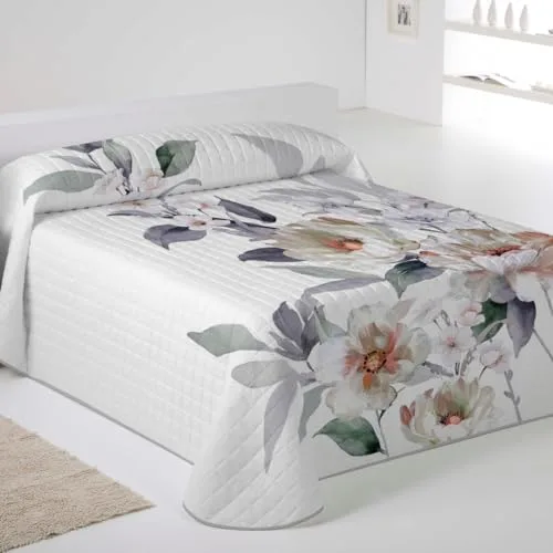 NATURALS ICEHOME - Colcha Bouti Estampada o Lisa para Verano y Entretiempo - Microfibra Extra Suave - Acolchado a Rombos - Cubrecama Reversible (Cheer, Cama 180)