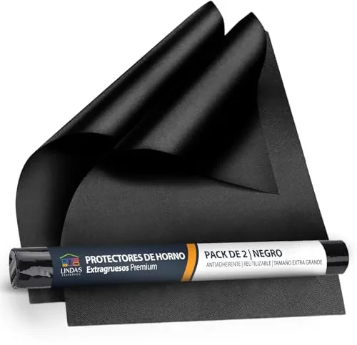 Linda's Essentials Protector Horno Interior (2 Unidades) – Alfombrilla Horno Reutilizable 32x50 cm, Protector de Horno Antiadherente, Revestimiento Horno Universal, Fácil de Limpiar – Negro