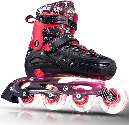 Kuxuan Skates Patines en línea Ajustables para niños Skates iluminantes Divertidos para niñas, niños, Mujeres Principiantes de Interior y Exterior