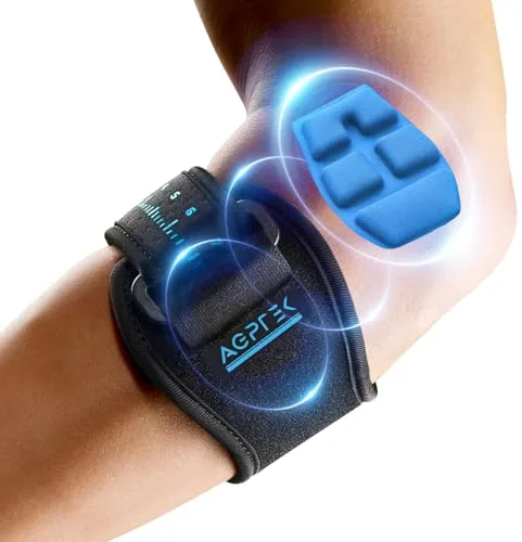 AGPTEK 1 x Coderas Epicondilitis, Cinta de Codo Tenista para Tendinitis Alivio del Dolor, Coderas Ajustable y Antideslizante, Codera Mujer & Hombre para Tenis, Golf, Padel, Gym, Azul