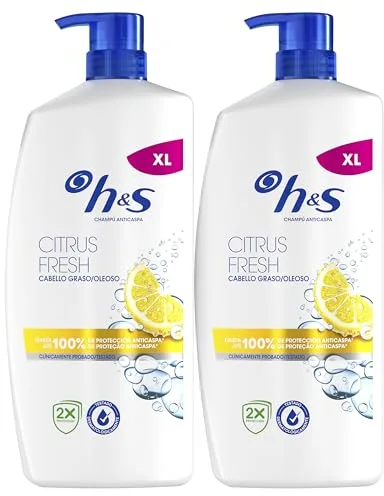 H&S Citrus Fresh Champú Anticaspa Para Pelo Graso 2X800ml, Con Dispensador. Hasta 100% De Protección Anticaspa, Clínicamente Probado. Para Uso Diario