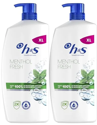 H&S Menthol Fresh Champú Anticaspa 2X800ml Con Dispensador, Para Uso Diario. Hasta 100% De Protección Anticaspa, Clínicamente Probado. Para Todo Tipo De Pelo Y Cuero Cabelludo. Frescor, Aroma A Mentol