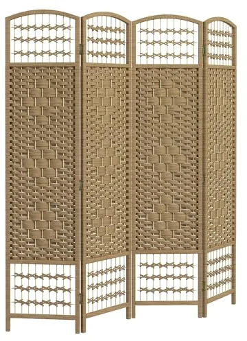 HOMCOM Biombo Separador de Ambientes de 4 Paneles 160x170 cm Divisor de Habitación Plegable de Cuerda de Papel y Marco de Madera Decoración para Dormitorio Salón Natural