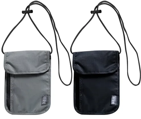 JSTHHTT 2 Pcs Portadocumentos Viaje de Cuello con Bloqueo RFID Cartera de Cuello Pasaporte Impermeable, Porta Documentos para Viaje, Organizador de Documentos para Viaje, Práctico y Estilizado