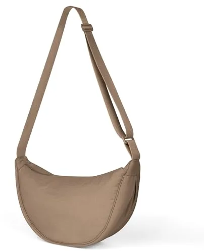 Aucuu Bolso Bandolera Para Mujer, Media Luna Impermeable Bolso Bandolera Nylon, Casual Ligero Bolsa Crossbody Mujer con correa de hombro ajustable, para Viaje, Compras, Escuela, Oficina - Caqui