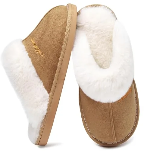 Donpapa Zapatillas de Estar por Casa Mujer Hombre Invierno Peluche Cálido Pantuflas Memory Foam Comodas Confortables Antideslizante Interior Exterior Chestnut 38.5-40