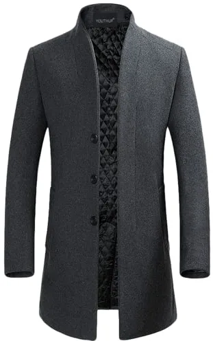 YOUTHUP Abrigos para Hombre Sobretodo de Invierno de Lana Trenca Abrigo Slim Fit Chaqueta, Gris(Diseño 2), XL