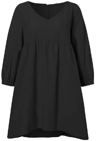 SHINROAD Blusa para mujer, cuello en V, manga farol, cuello en V, manga farol, camisa casual, color liso, ajuste holgado, Negro, L