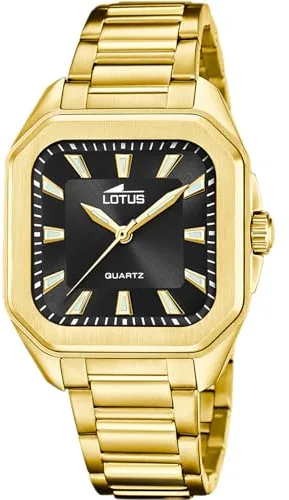 LOTUS Reloj Mujer Analógico de Acero Inoxidable 316l Dorado - Movimiento de Cuarzo - Cristal Mineral de Alta Resistencia - Resistente al Agua 5 ATM 18970/3 - Square Series