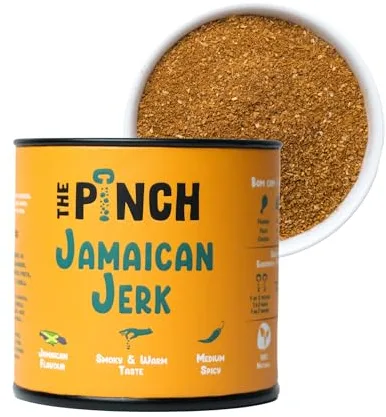 THE PINCH Jamaican Jerk Sabor Caribeño Auténtico. Sazonador 100% Natural y Sin Sal, fácil de usar en Pollo, Parrilladas, Camarones y Hamburguesas. Con Habanero. Paquete 45g.